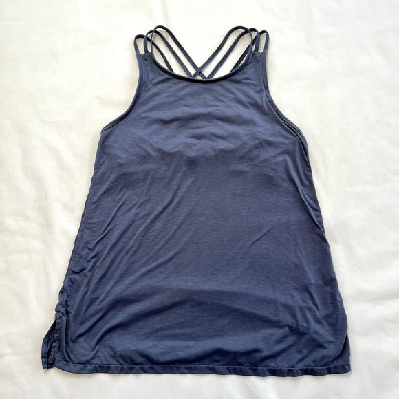 Athleta Tank Top Criss Cross Straps Built in Bra Size Small Blue Workout Gymwear - Picture 3 of 10
